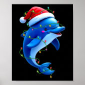 Grappige Dolfijn Kerstman Hoed Kerstboom Lights Xm Poster (Voorkant)
