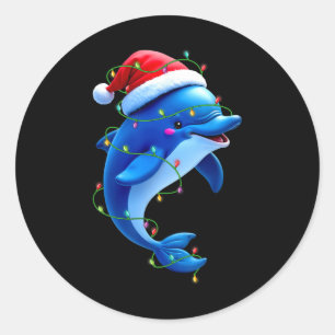 Grappige Dolfijn Kerstman Hoed Kerstboom Lights Xm Ronde Sticker