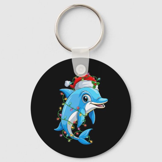 Grappige Dolfijn Kerstman Hoed Kerstboom Lights Xm Sleutelhanger (Voorkant)
