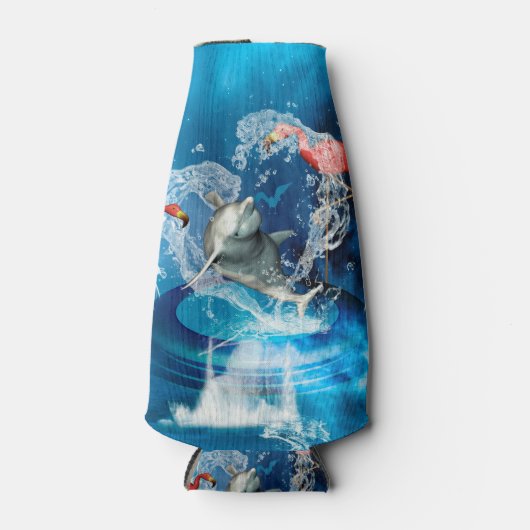 Grappige dolfijn springen door een hart flesjeskoeler (Voorkant)