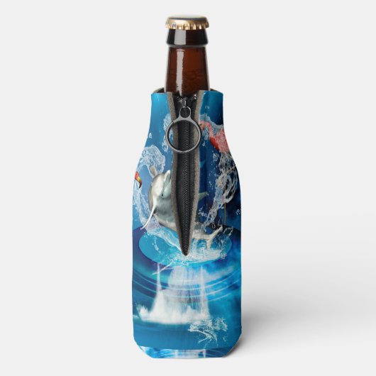 Grappige dolfijn springen door een hart flesjeskoeler (Fles Achterkant)