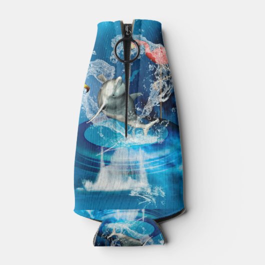 Grappige dolfijn springen door een hart flesjeskoeler (Achterkant)