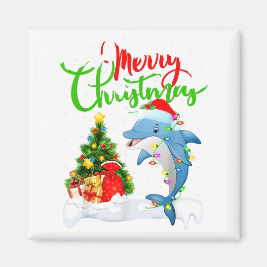 Grappige Dolfijn Vis Liefhebber Kerst Verlichting Magneet (Voorkant)