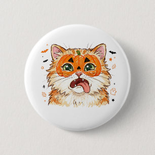 Grappige Domme Halloween Kat met Pompoen Gezichtsb Ronde Button 5,7 Cm