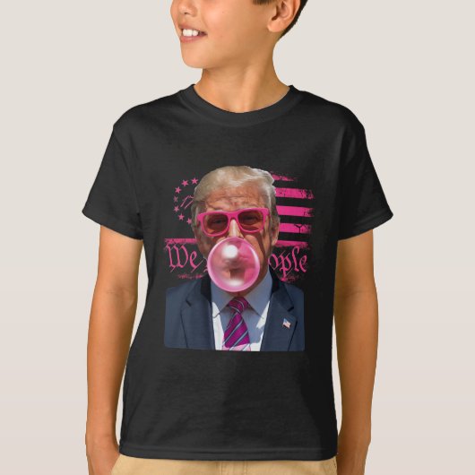 Grappige Donald Trump Bubble Gum Roze 4 Juli Ameri T-shirt (Voorkant)