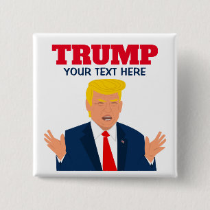 Grappige Donald Trump cartoon karikatuur pinback Vierkante Button 5,1 Cm