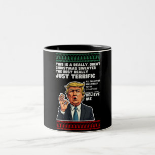 Grappige Donald Trump Lelijke Kerstmuts Parodie Tweekleurige Koffiemok