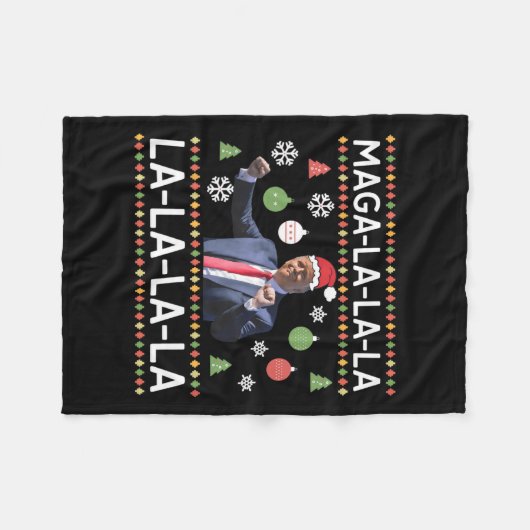Grappige Donald Trump lelijke kersttrui. La La L Fleece Deken (Voorkant (Horizontaal))