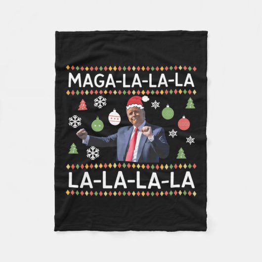 Grappige Donald Trump lelijke kersttrui. La La L Fleece Deken (Voorkant)