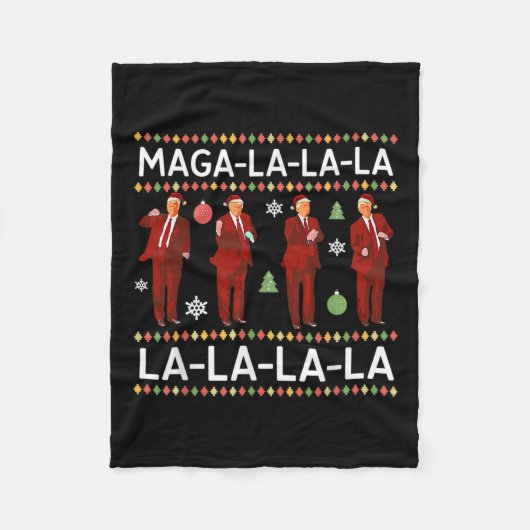 Grappige Donald Trump lelijke kersttrui. La La L Fleece Deken (Voorkant)