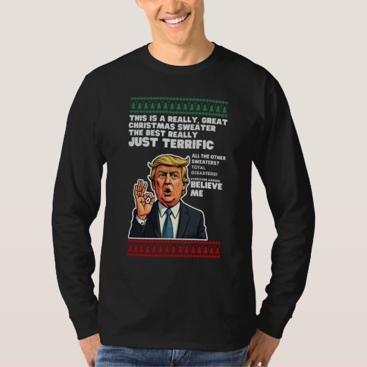Grappige Donald Trump lelijke kersttrui parodie T-shirt (Voorkant)