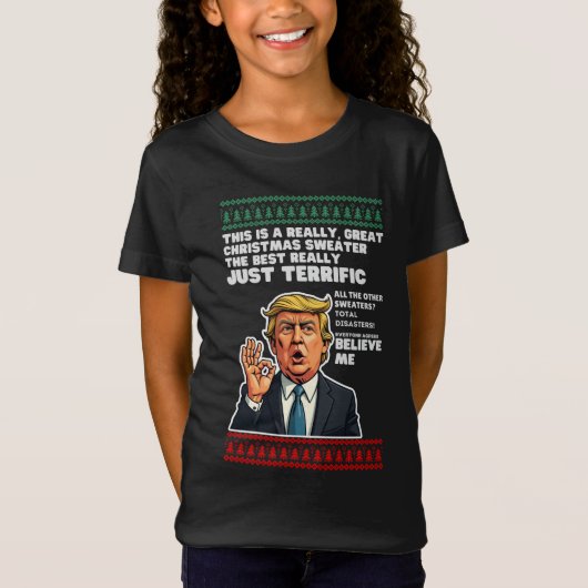 Grappige Donald Trump lelijke kersttrui parodie T-shirt (Voorkant)