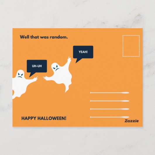 Grappige donkerblauwe en oranje Halloween Briefkaart (Achterkant)