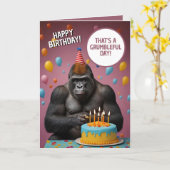 Grappige donkerroze gorilla verjaardag kaart (Gele Bloem)