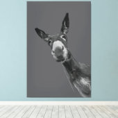 Grappige Donkey Grayscale Portretkunst Canvas Afdruk (Insitu (Houten vloer))