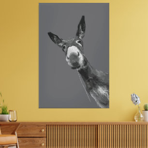 Grappige Donkey Grayscale Portretkunst Canvas Afdruk