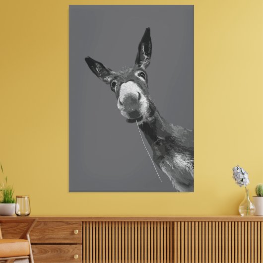 Grappige Donkey Grayscale Portretkunst Canvas Afdruk (Insitu (Woonkamer))
