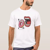 Grappige Donut Cartoon die uit de mond loopt T-shirt (Voorkant)