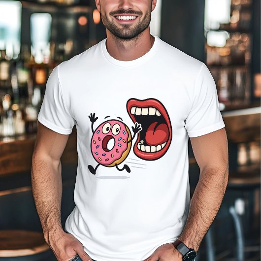Grappige Donut Cartoon die uit de mond loopt T-shirt