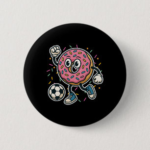 Grappige Donut die Voetbal Speelt Eten Sport Donut Ronde Button 5,7 Cm