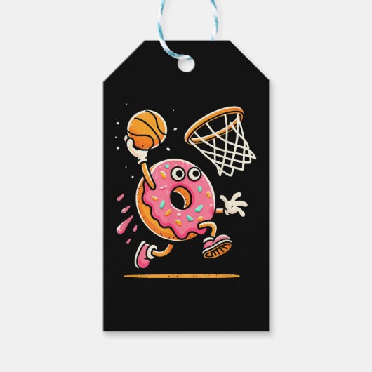 Grappige Donut Dunking Basketbal Voedsel Kampioen Cadeaulabel (Voorkant)
