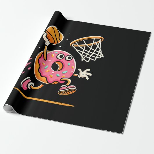 Grappige Donut Dunking Basketbal Voedsel Kampioen Cadeaupapier (Uitgerold)