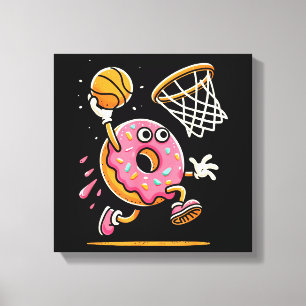 Grappige Donut Dunking Basketbal Voedsel Kampioen  Canvas Afdruk