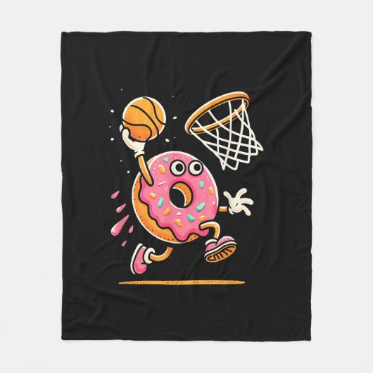 Grappige Donut Dunking Basketbal Voedsel Kampioen Fleece Deken (Voorkant)