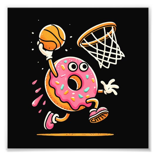 Grappige Donut Dunking Basketbal Voedsel Kampioen Foto Afdruk (Voorkant)