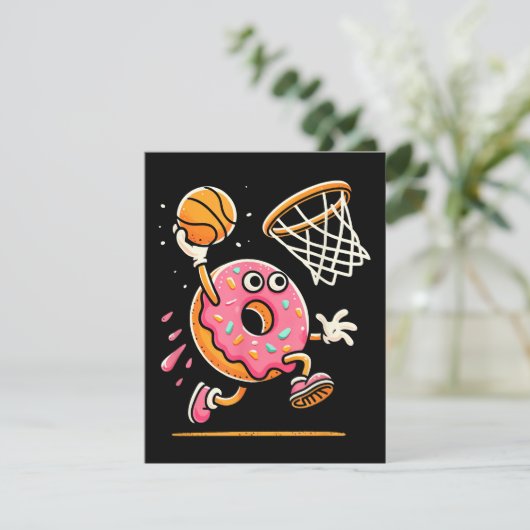 Grappige Donut Dunking Basketbal Voedsel Kampioen Informatiekaartje (Staand voorkant)