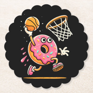 Grappige Donut Dunking Basketbal Voedsel Kampioen Kartonnen Onderzetters