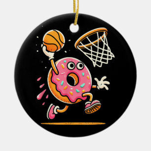 Grappige Donut Dunking Basketbal Voedsel Kampioen Keramisch Ornament