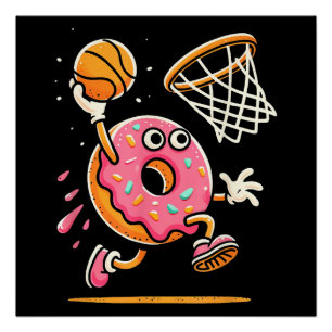 Grappige Donut Dunking Basketbal Voedsel Kampioen  Perfect Poster