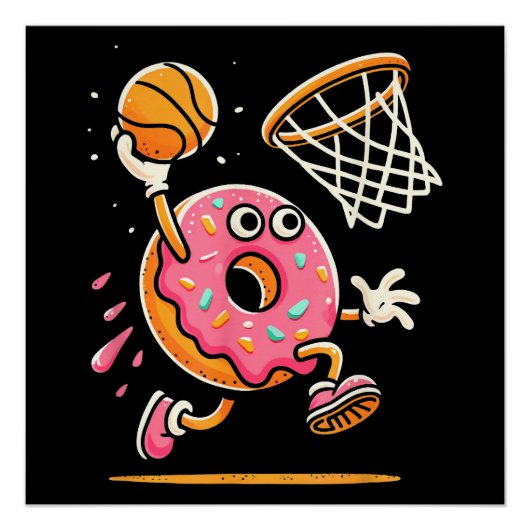 Grappige Donut Dunking Basketbal Voedsel Kampioen Perfect Poster (Voorkant)