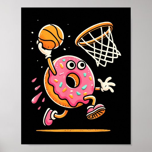Grappige Donut Dunking Basketbal Voedsel Kampioen Poster (Voorkant)