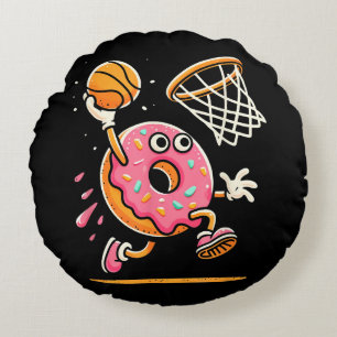 Grappige Donut Dunking Basketbal Voedsel Kampioen  Rond Kussen