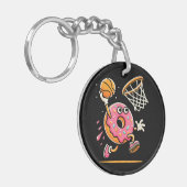 Grappige Donut Dunking Basketbal Voedsel Kampioen Sleutelhanger (Voorkant Links)