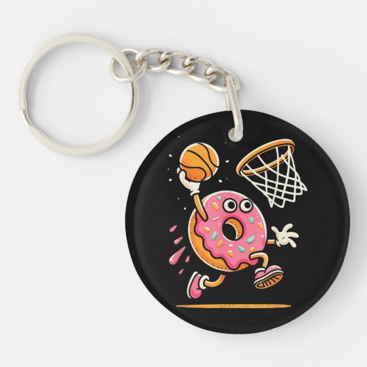 Grappige Donut Dunking Basketbal Voedsel Kampioen Sleutelhanger (Voorkant)