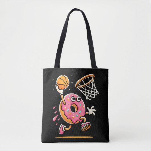 Grappige Donut Dunking Basketbal Voedsel Kampioen Tote Bag (Voorkant)