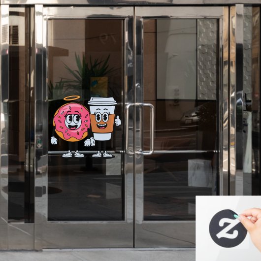 Grappige Donut Shop Koffie en Donuts samen Raamsticker (Kantoordeur)