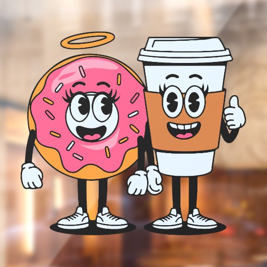 Grappige Donut Winkel Koffie en Donuts Samen Raamsticker (Vel 2)