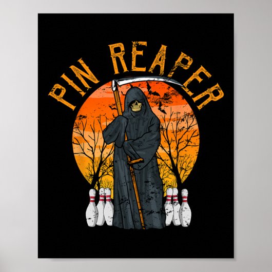Grappige Dood Bowling Grim Reaper Bowler Cadeaus M Poster (Voorkant)