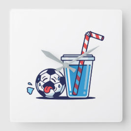 Grappige Dorstige Voetbal Die Koude Water Drink No Vierkante Klok