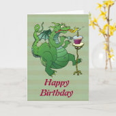 Grappige draak blaast verjaardagskaarsen kaart (Gele Bloem)