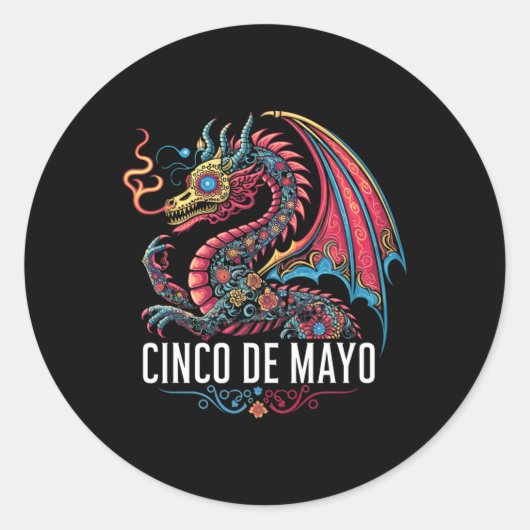 Grappige draak Cinco de Mayo Sugar Skull Flower Me Ronde Sticker (Voorkant)