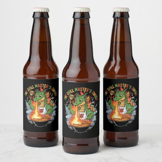 Grappige Draak Grill Meester BBQ & Grill Cartoon Bier Etiket (Flessen)
