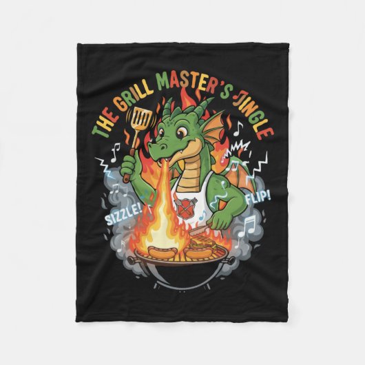 Grappige Draak Grill Meester BBQ & Grill Cartoon Fleece Deken (Voorkant)