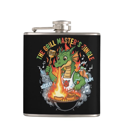 Grappige Draak Grill Meester BBQ & Grill Cartoon Heupfles (Voorkant)