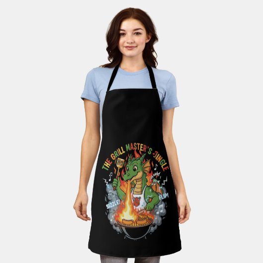 Grappige Draak Grill Meester BBQ & Grill Cartoon Schort (Gedragen)