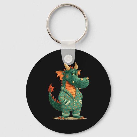 Grappige draak in slaapkleding voor draken en pyja sleutelhanger (Voorkant)